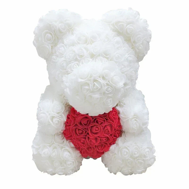 Thermabuild | Rose Bear Artificial Flower Teddy Bear - Handmade PE Foam Everlasting Roses Gift for Women - Romantic Anniversary and Valentines Decor - 40cm Red