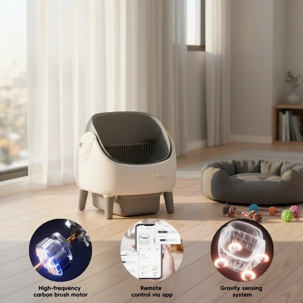 Thermabuild | Automatic Self-Cleaning Cat Litter Box with Smart App Control - Large 76L Capacity Plastic Pet Toilet with Dual Safety Sensors for Cats - Grey-White