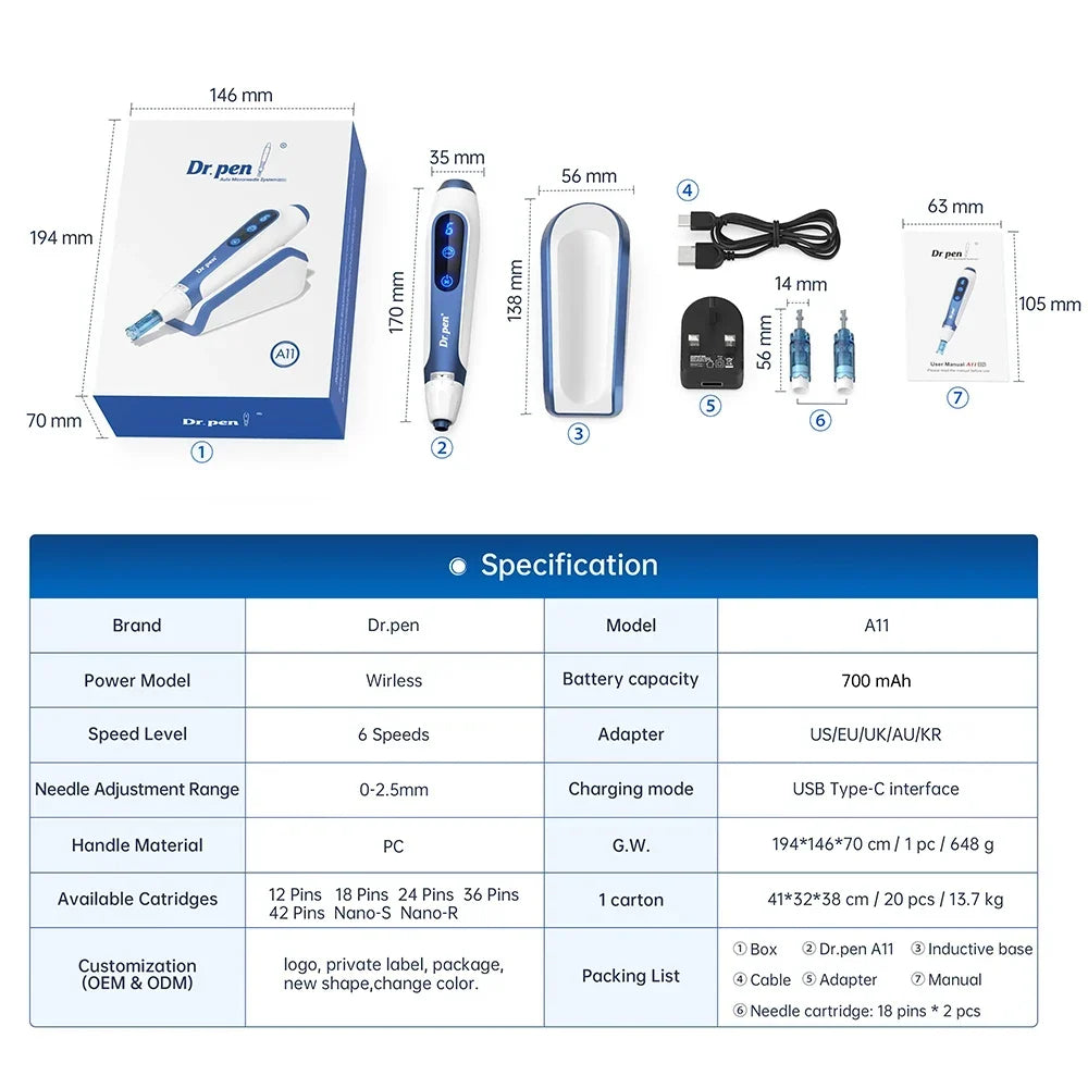 Thermabuild | Wireless Electric Microneedling Pen for Face and Body - Professional Skin Rejuvenation and Anti-Aging Device with LCD Display and 6 Speed Levels