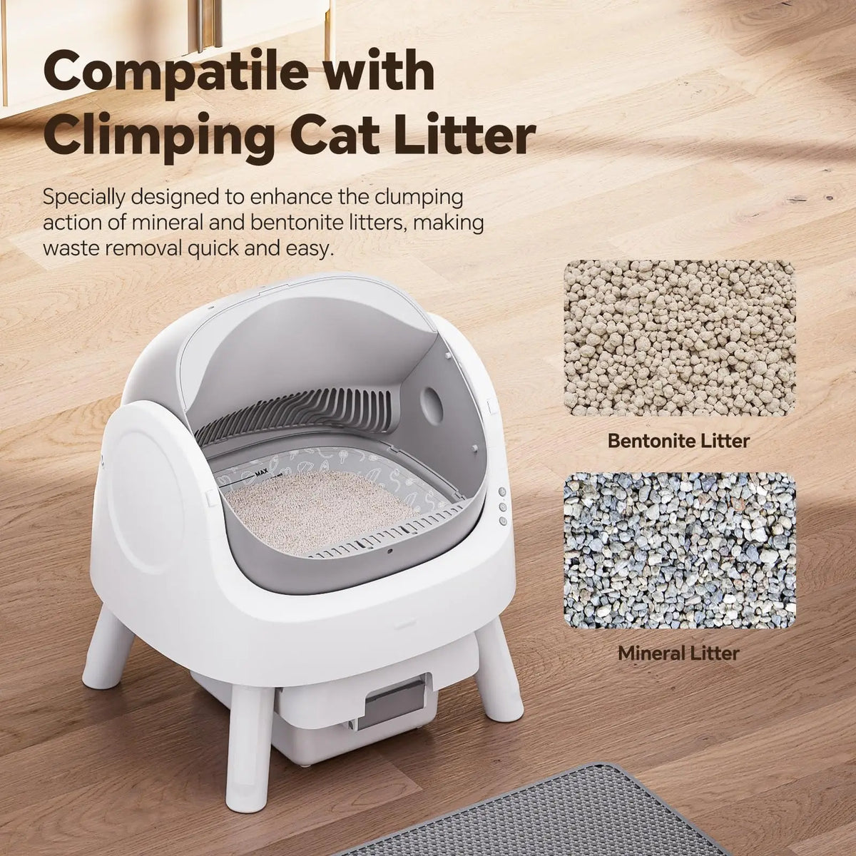 Thermabuild | Smart Automatic Self-Cleaning Cat Litter Box with 10L Waste Tray - Quiet Plastic Pet Toilet with Safety Sensors for Cats of All Sizes - Gray