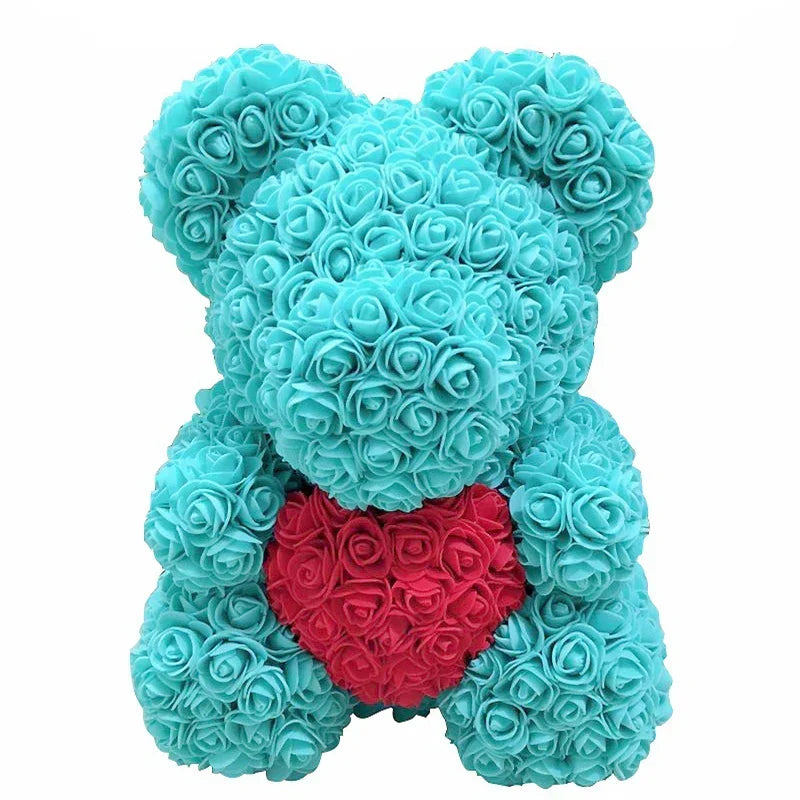 Thermabuild | Rose Bear Artificial Flower Teddy Bear - Handmade PE Foam Everlasting Roses Gift for Women - Romantic Anniversary and Valentines Decor - 40cm Red