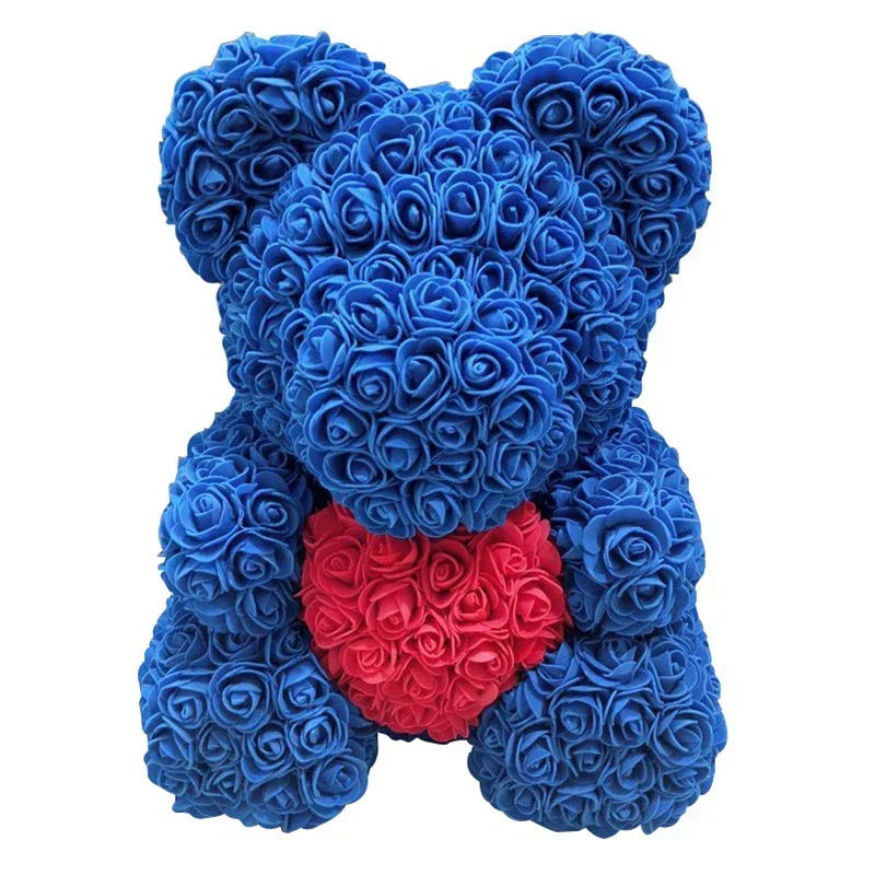 Thermabuild | Rose Bear Artificial Flower Teddy Bear - Handmade PE Foam Everlasting Roses Gift for Women - Romantic Anniversary and Valentines Decor - 40cm Red