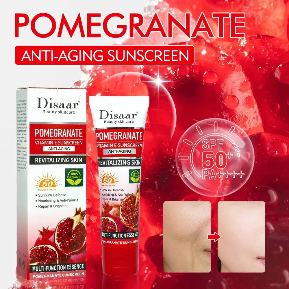 Thermabuild | Pomegranate Sunscreen SPF 50 PA+++ with Vitamin E and C - Hydrating Face and Body Moisturizing Cream for Sunburn Protection and Repair