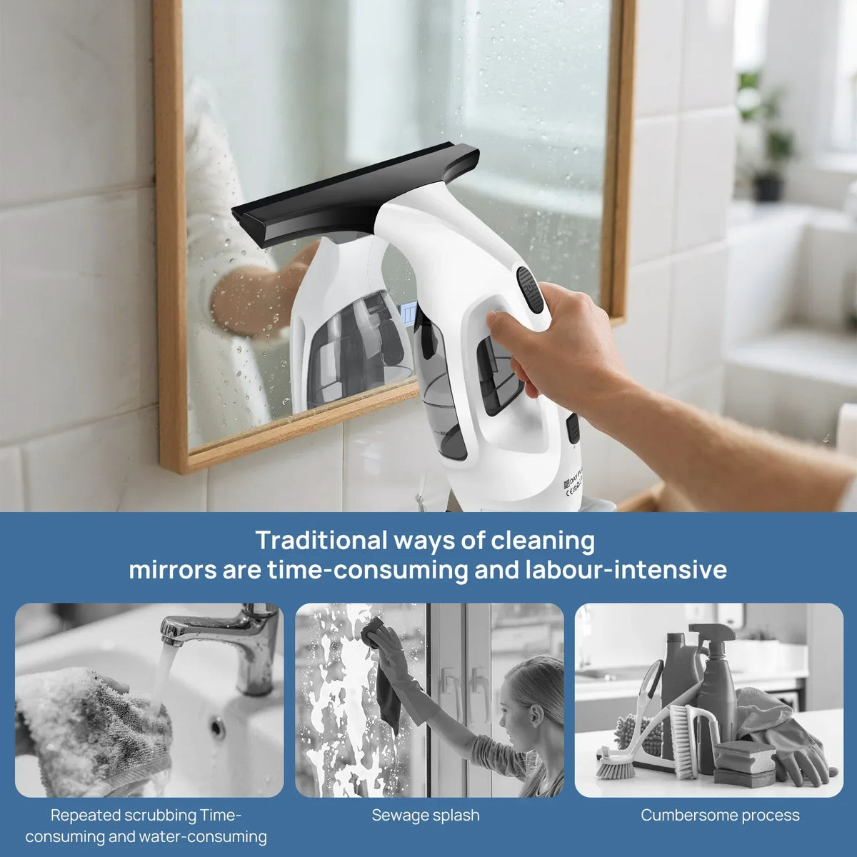 Thermabuild | Handheld Electric Window Cleaner and Vacuum Mop - Portable 2-in-1 Glass Squeegee with Water Spray and Suction for Household and Outdoor Use - Unisex