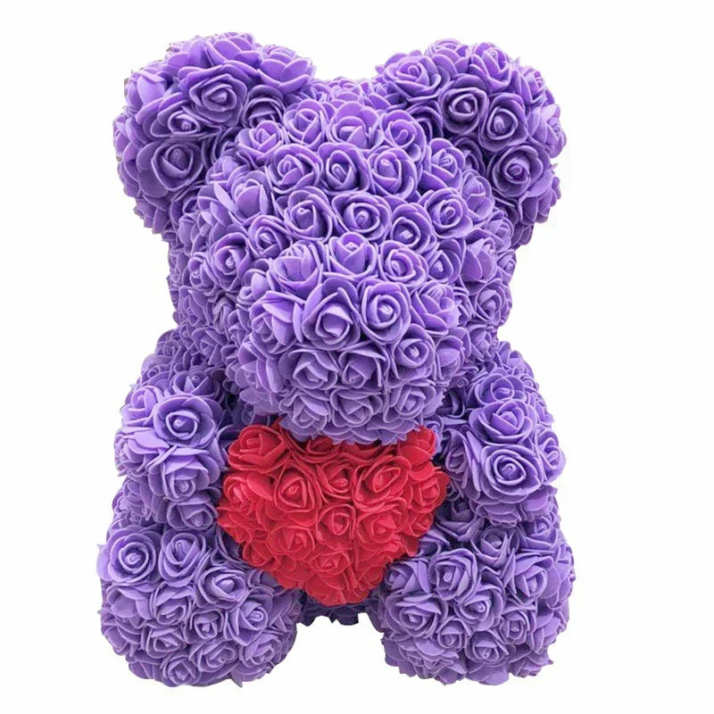 Thermabuild | Rose Bear Artificial Flower Teddy Bear - Handmade PE Foam Everlasting Roses Gift for Women - Romantic Anniversary and Valentines Decor - 40cm Red