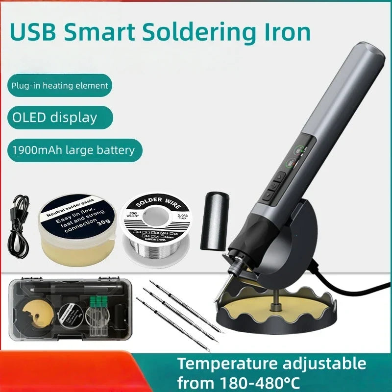 Thermabuild | Portable USB Wireless Soldering Iron with OLED Digital Display - 1900mAh Lithium Battery Power Tool Set for Electronics Repair - Temperature Range 180-480°C