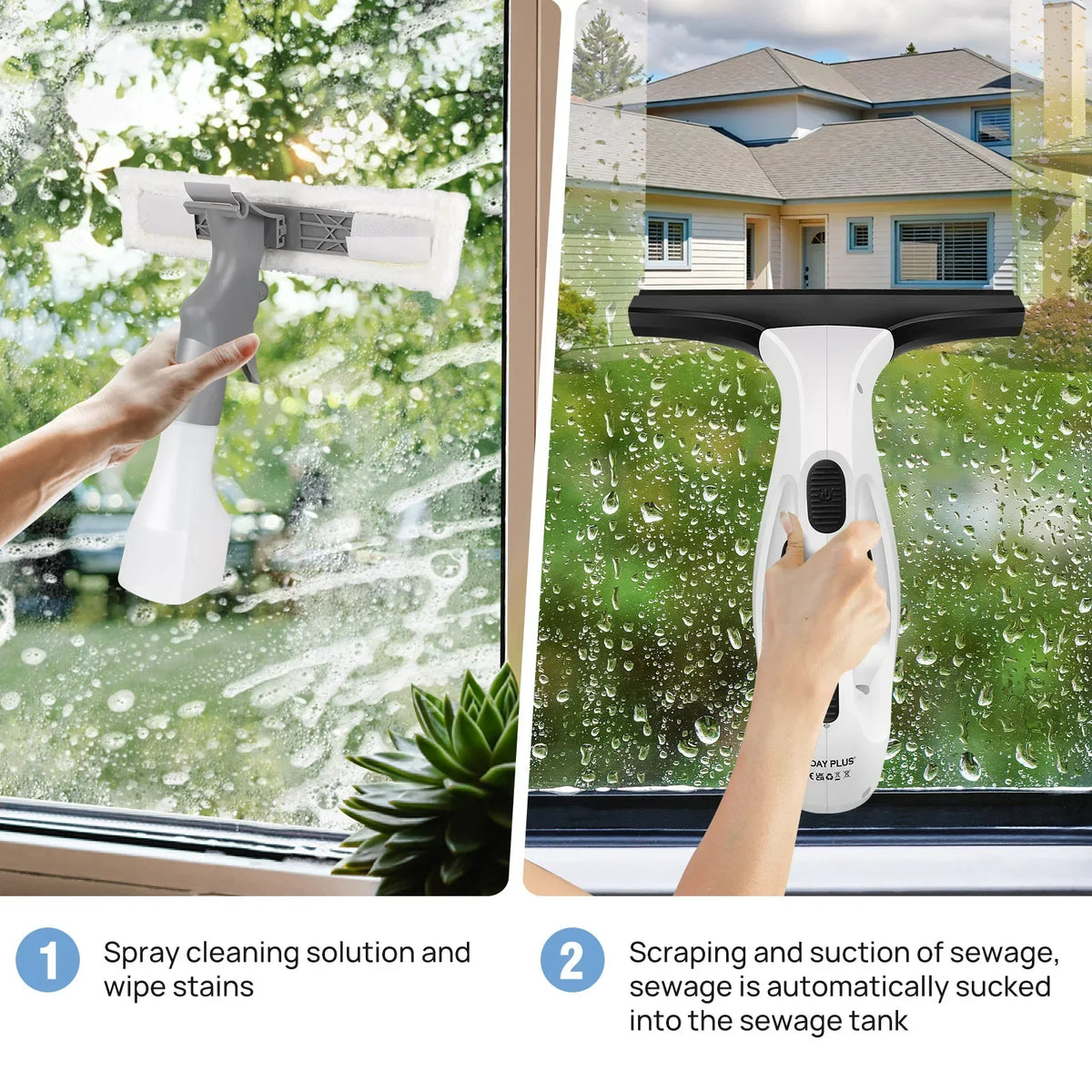 Thermabuild | Handheld Electric Window Cleaner and Vacuum Mop - Portable 2-in-1 Glass Squeegee with Water Spray and Suction for Household and Outdoor Use - Unisex