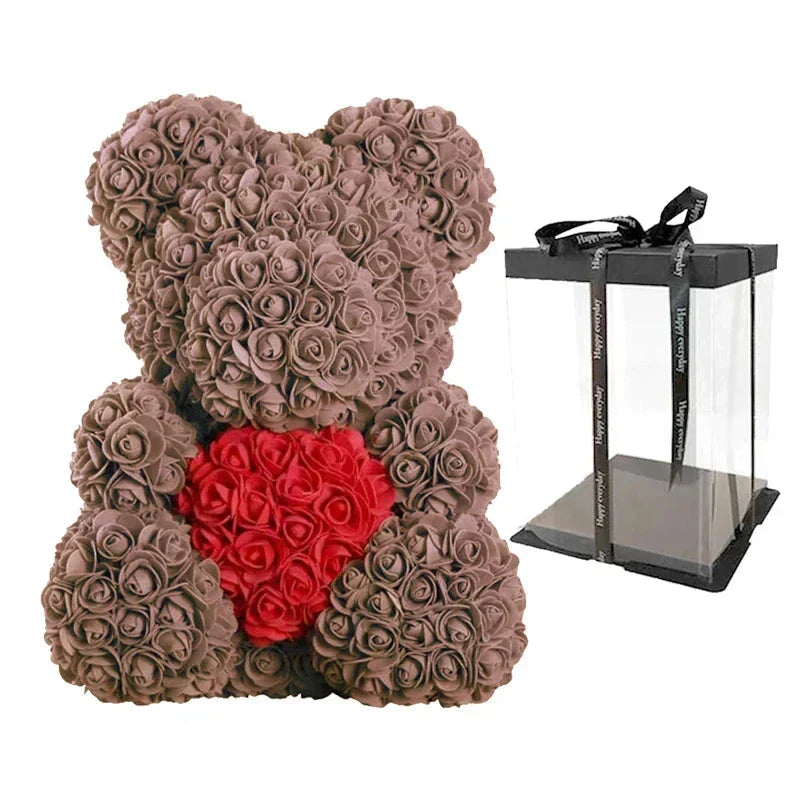 Thermabuild | Rose Bear Artificial Flower Teddy Bear - Handmade PE Foam Everlasting Roses Gift for Women - Romantic Anniversary and Valentines Decor - 40cm Red