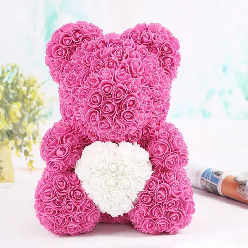 Thermabuild | Rose Bear Artificial Flower Teddy Bear - Handmade PE Foam Everlasting Roses Gift for Women - Romantic Anniversary and Valentines Decor - 40cm Red