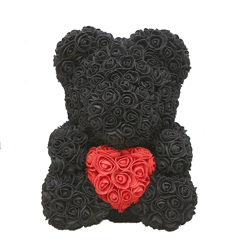 Thermabuild | Rose Bear Artificial Flower Teddy Bear - Handmade PE Foam Everlasting Roses Gift for Women - Romantic Anniversary and Valentines Decor - 40cm Red