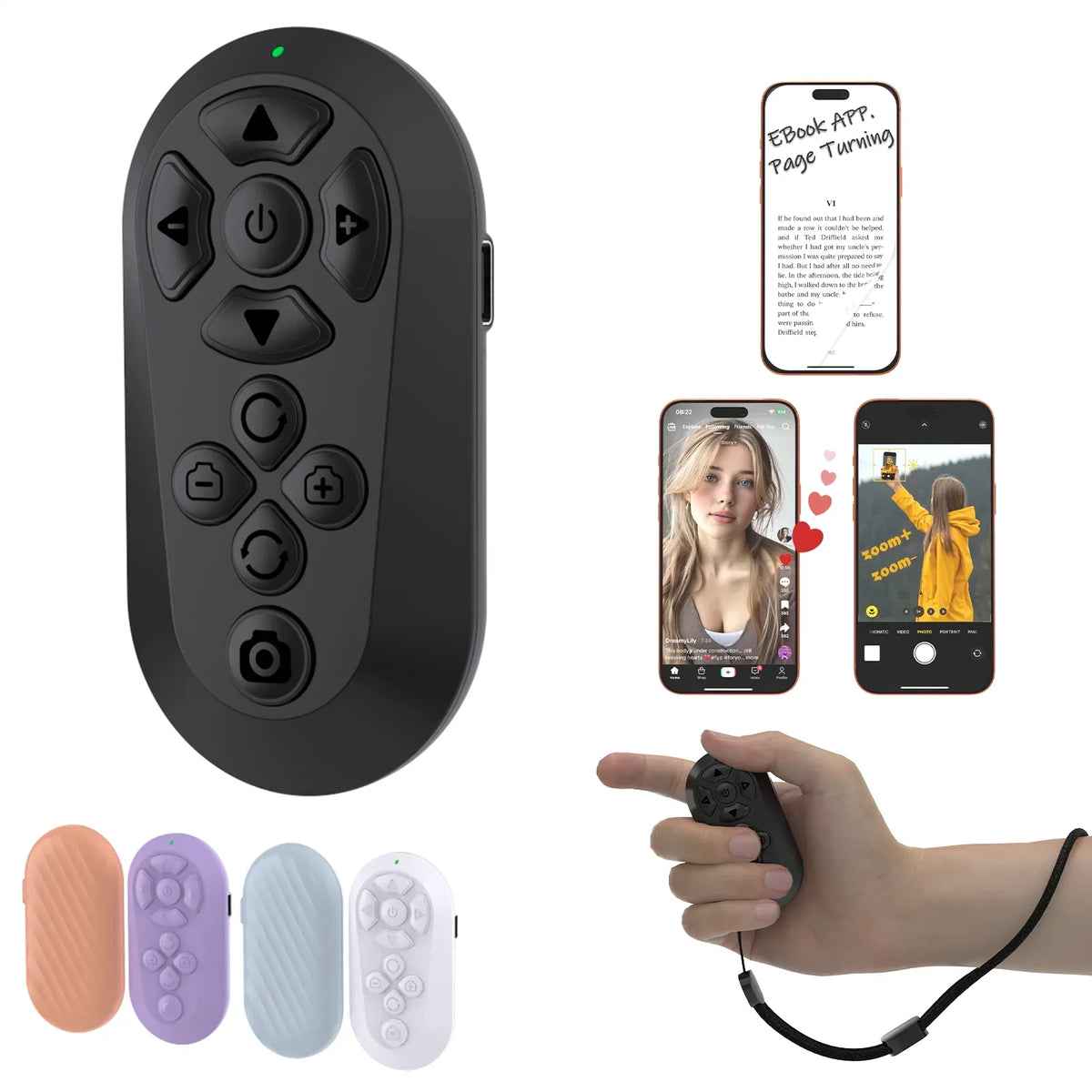 Thermabuild | Bluetooth Wireless Remote Control for TikTok and Short Videos - Rechargeable Page Turner and Selfie Camera Shutter for iPhone and Android