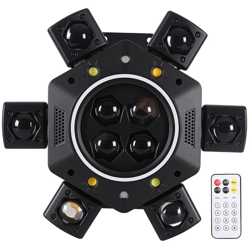 Thermabuild | Moving Head LED Stage Light 120W - RGBW 4-in-1 Bee Eye Beam DJ Lighting with 6 Rotating Arms and DMX Control for Disco Party Events