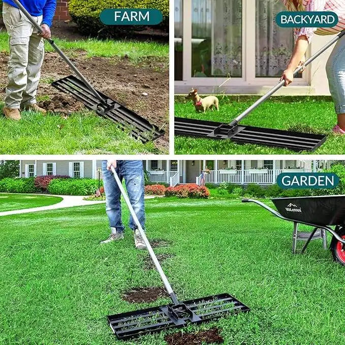 Thermabuild | Lawn Leveling Rake with Long Handle - High Strength Steel Soil Leveler for Yard Maintenance and Organic Fertilizer Sanding - Unisex