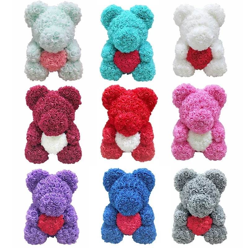 Thermabuild | Rose Bear Artificial Flower Teddy Bear - Handmade PE Foam Everlasting Roses Gift for Women - Romantic Anniversary and Valentines Decor - 40cm Red