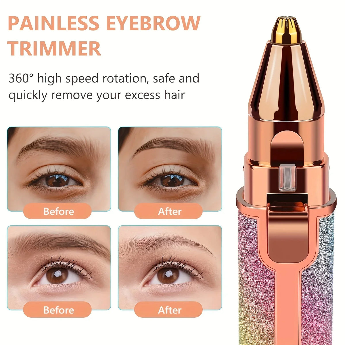 Thermabuild | Rechargeable Electric Eyebrow Trimmer for Women - Waterproof Rotary and Vibrating Shaver with Stainless Steel Blades and USB Charging - IPX5