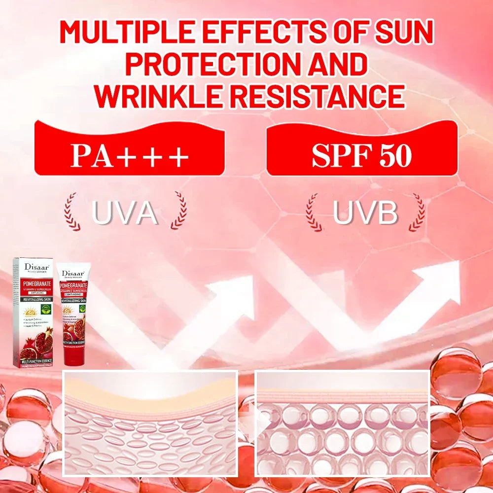 Thermabuild | Pomegranate Sunscreen SPF 50 PA+++ with Vitamin E and C - Hydrating Face and Body Moisturizing Cream for Sunburn Protection and Repair