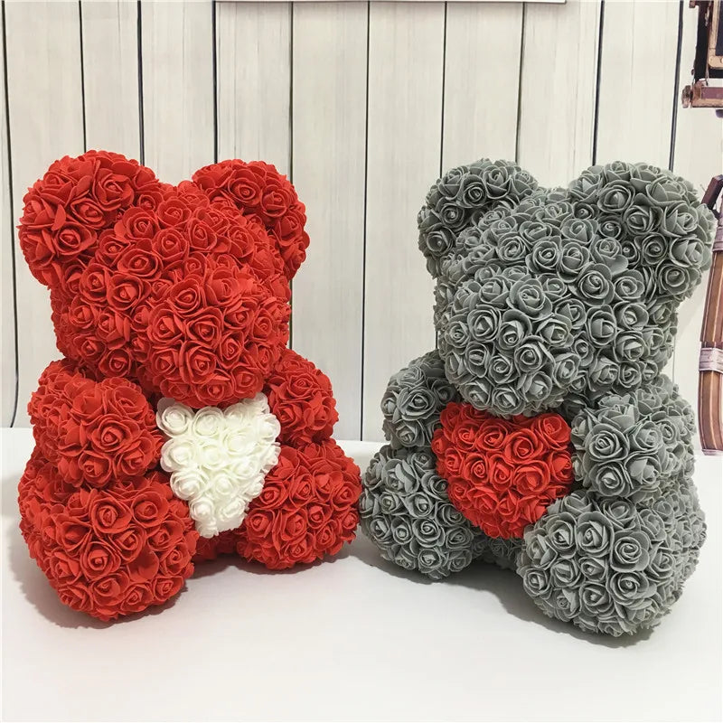 Thermabuild | Rose Bear Artificial Flower Teddy Bear - Handmade PE Foam Everlasting Roses Gift for Women - Romantic Anniversary and Valentines Decor - 40cm Red