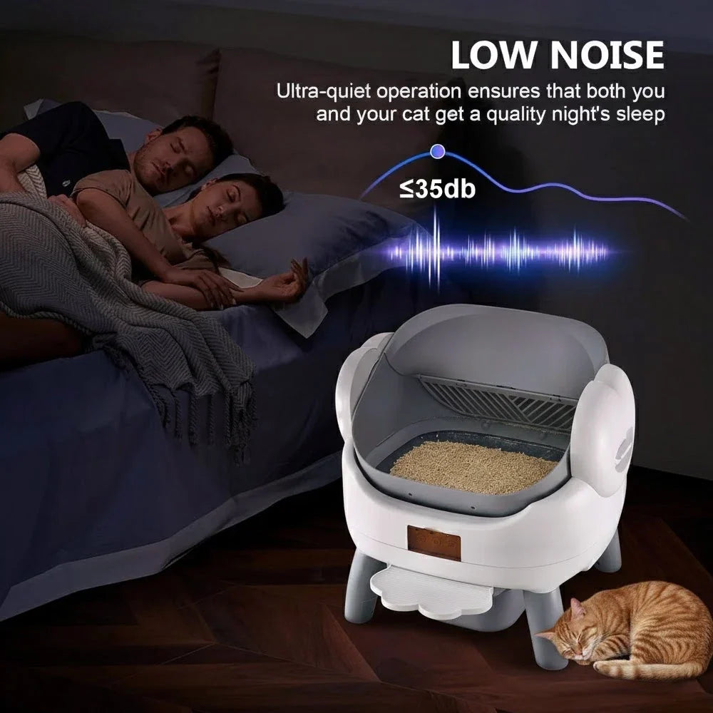 Thermabuild | Large Automatic Self-Cleaning Cat Litter Box with Smart App Control - Open Top Pet Toilet with Radar Safety Sensors and Detachable Step - Gray