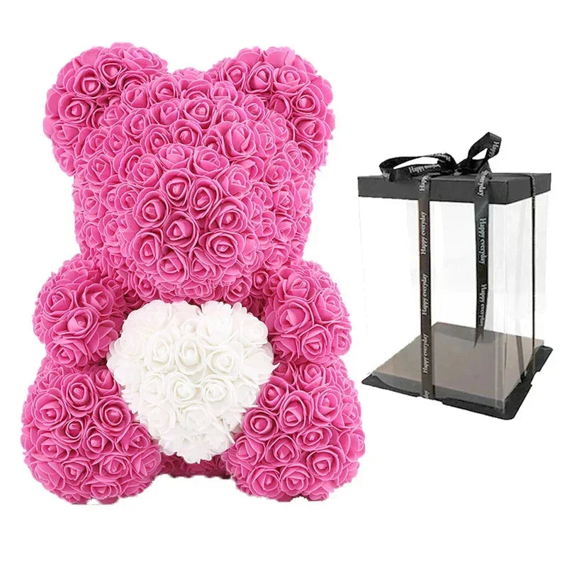 Thermabuild | Rose Bear Artificial Flower Teddy Bear - Handmade PE Foam Everlasting Roses Gift for Women - Romantic Anniversary and Valentines Decor - 40cm Red