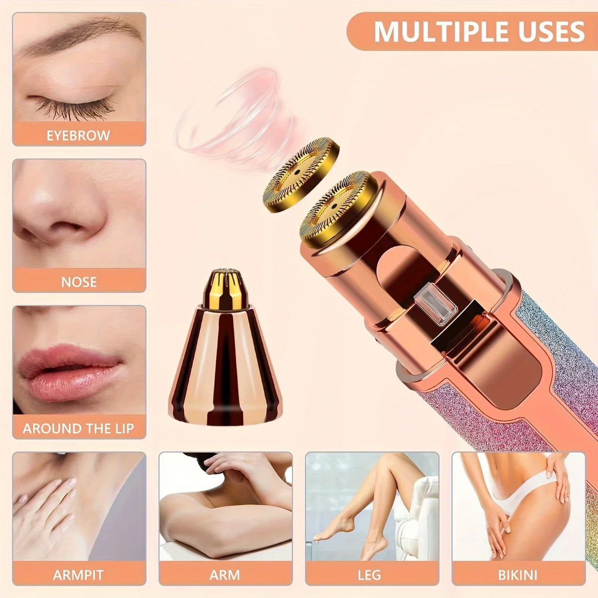 Thermabuild | Rechargeable Electric Eyebrow Trimmer for Women - Waterproof Rotary and Vibrating Shaver with Stainless Steel Blades and USB Charging - IPX5