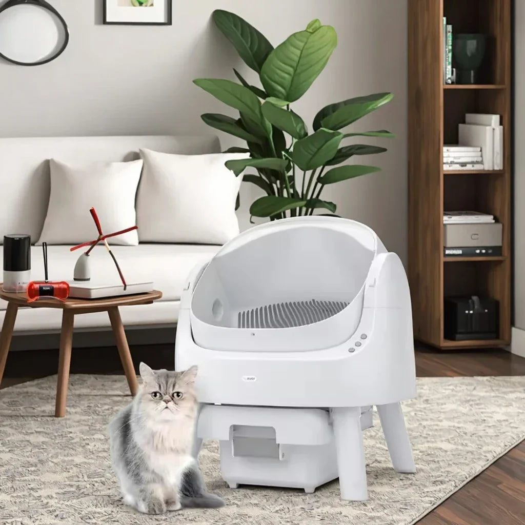 Thermabuild | Extra Large Enclosed Cat Litter Box with 65L Capacity - Stainless Steel and Splash-Proof Plastic Pet Toilet with Drawer for Easy Cleaning - Grey