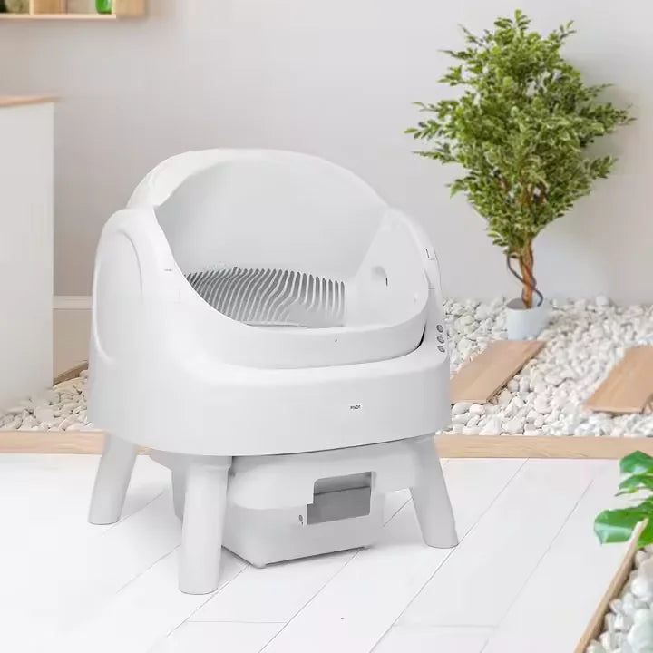 Thermabuild | Extra Large Enclosed Cat Litter Box with 65L Capacity - Stainless Steel and Splash-Proof Plastic Pet Toilet with Drawer for Easy Cleaning - Grey