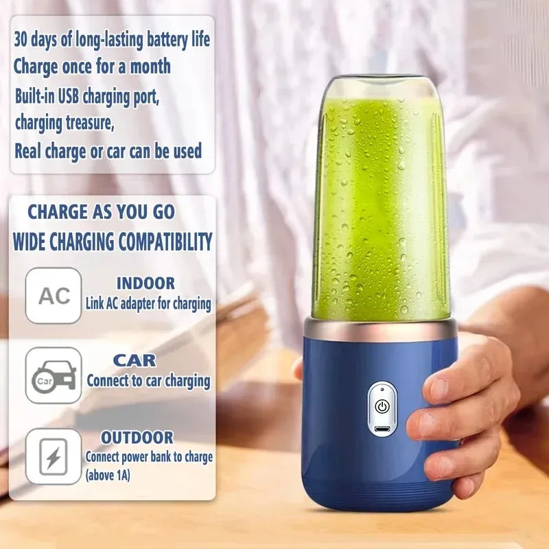 Thermabuild | Portable Wireless Personal Juicer Blender for Fruit and Vegetables - USB Rechargeable Small Juice Mixing Cup with 6 Stainless Steel Blades - 400ml