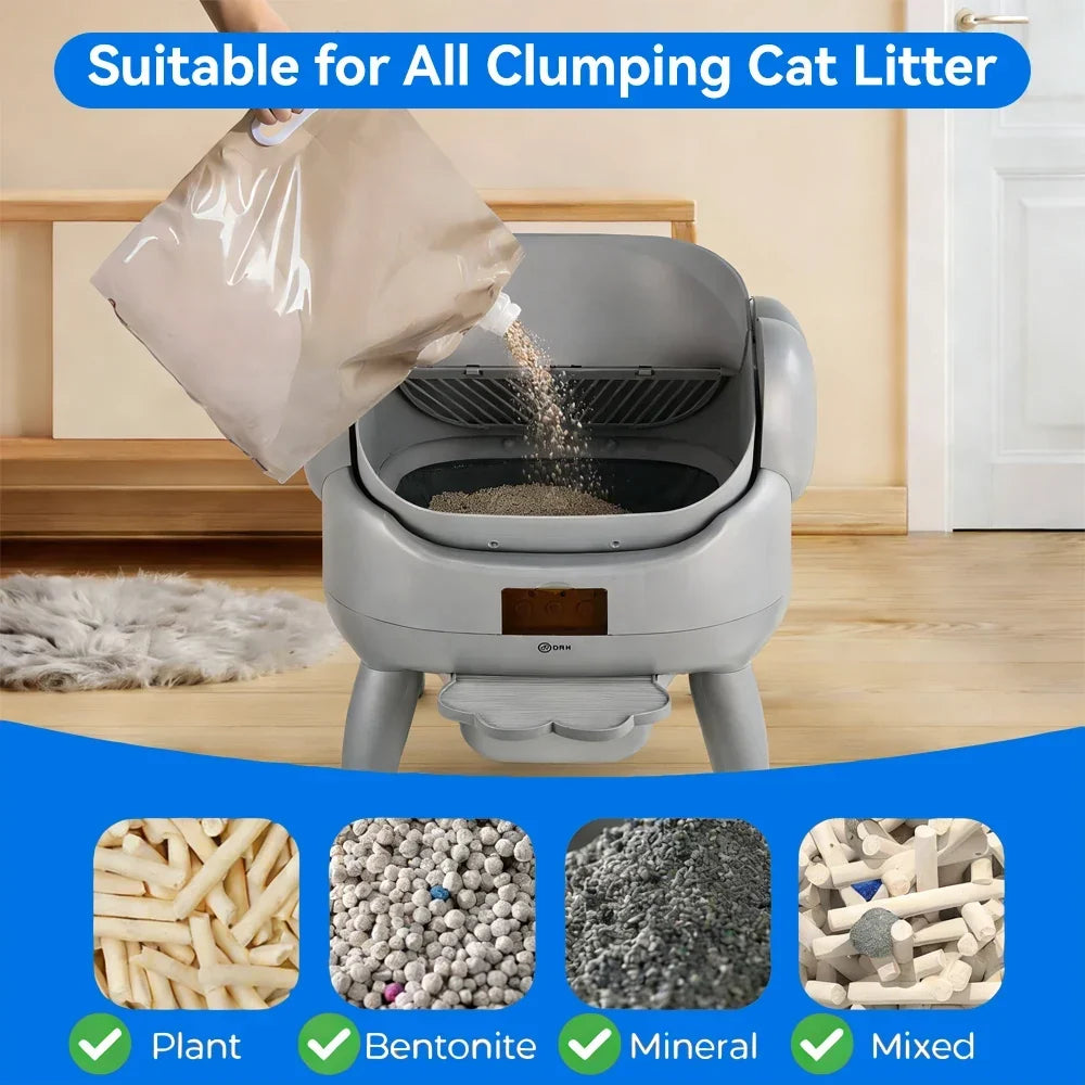Thermabuild | Large Automatic Self-Cleaning Cat Litter Box with Smart App Control - Open Top Pet Toilet with Radar Safety Sensors and Detachable Step - Gray