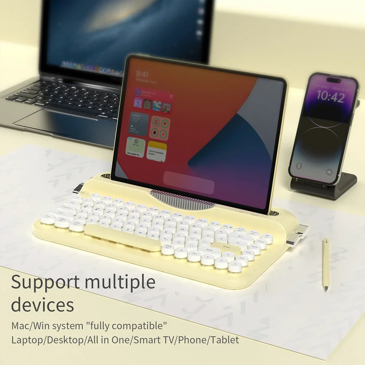 Thermabuild | Wireless Slim Membrane Keyboard - Quiet Low Profile 82 Key RGB Backlit Desktop Computer Peripheral for Office Laptop Typing and Gaming