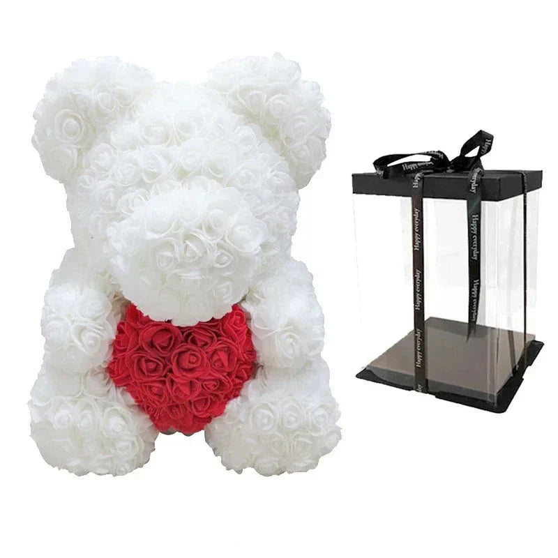 Thermabuild | Rose Bear Artificial Flower Teddy Bear - Handmade PE Foam Everlasting Roses Gift for Women - Romantic Anniversary and Valentines Decor - 40cm Red