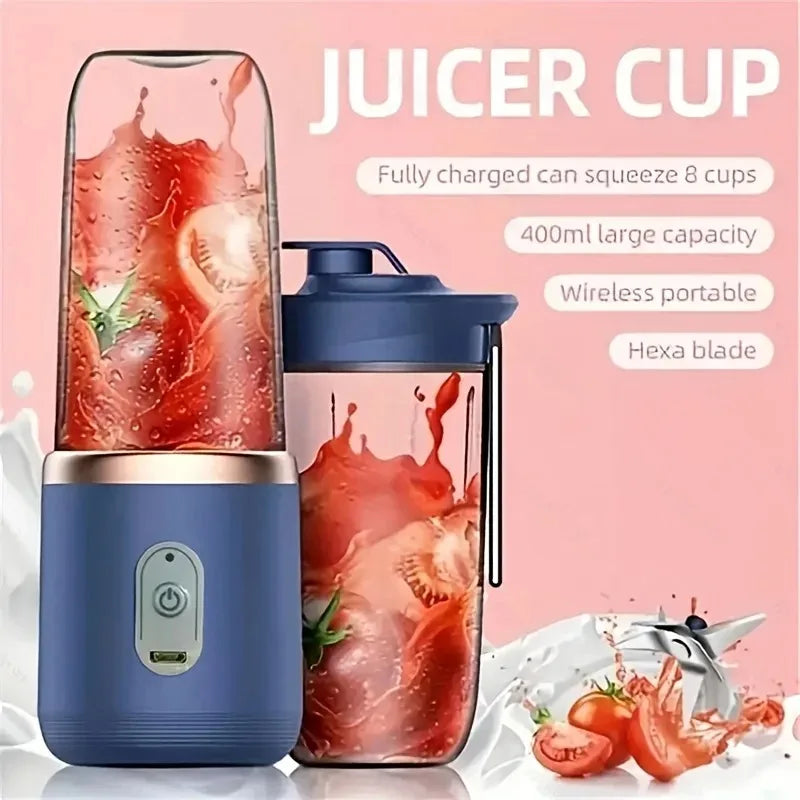 Thermabuild | Portable Wireless Personal Juicer Blender for Fruit and Vegetables - USB Rechargeable Small Juice Mixing Cup with 6 Stainless Steel Blades - 400ml