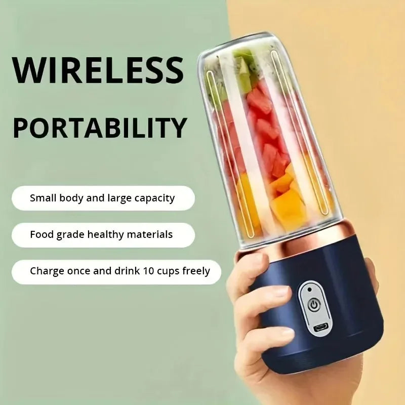 Thermabuild | Portable Wireless Personal Juicer Blender for Fruit and Vegetables - USB Rechargeable Small Juice Mixing Cup with 6 Stainless Steel Blades - 400ml