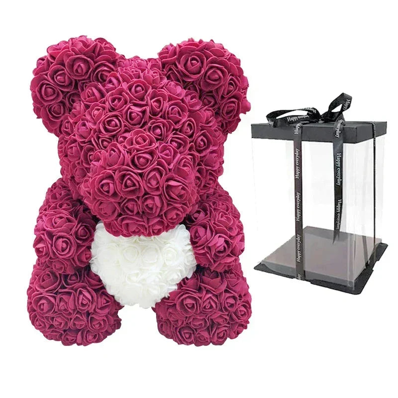 Thermabuild | Rose Bear Artificial Flower Teddy Bear - Handmade PE Foam Everlasting Roses Gift for Women - Romantic Anniversary and Valentines Decor - 40cm Red