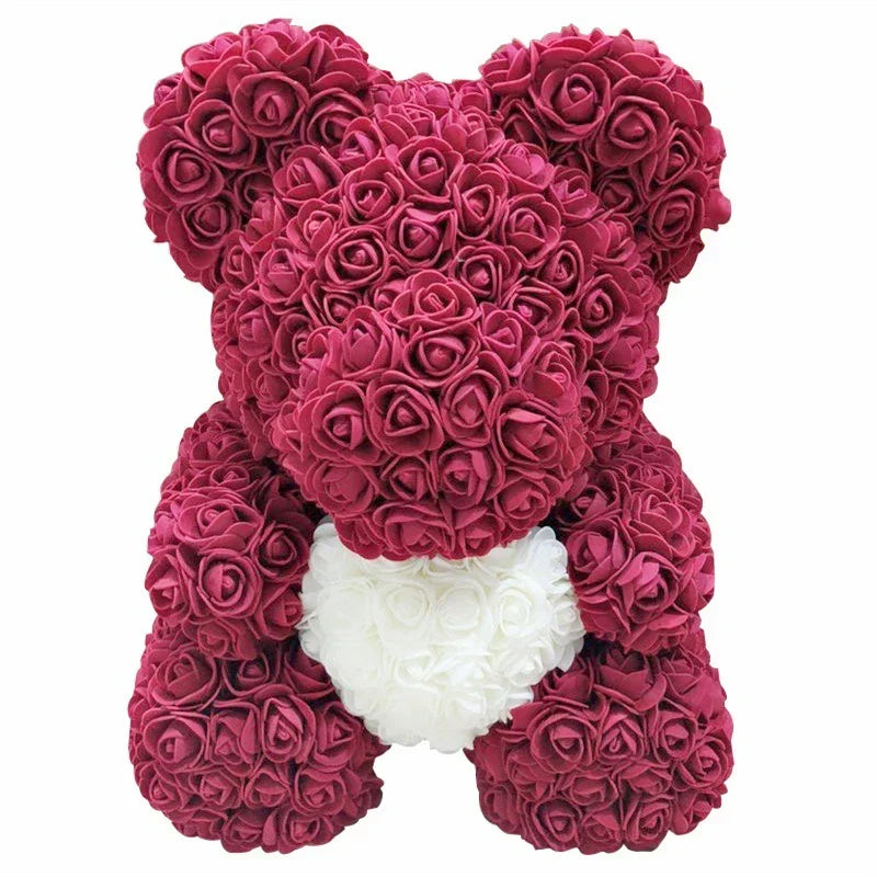 Thermabuild | Rose Bear Artificial Flower Teddy Bear - Handmade PE Foam Everlasting Roses Gift for Women - Romantic Anniversary and Valentines Decor - 40cm Red