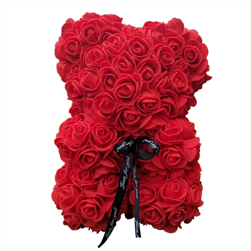 Thermabuild | Rose Bear Artificial Flower Teddy Bear - Handmade PE Foam Everlasting Roses Gift for Women - Romantic Anniversary and Valentines Decor - 40cm Red