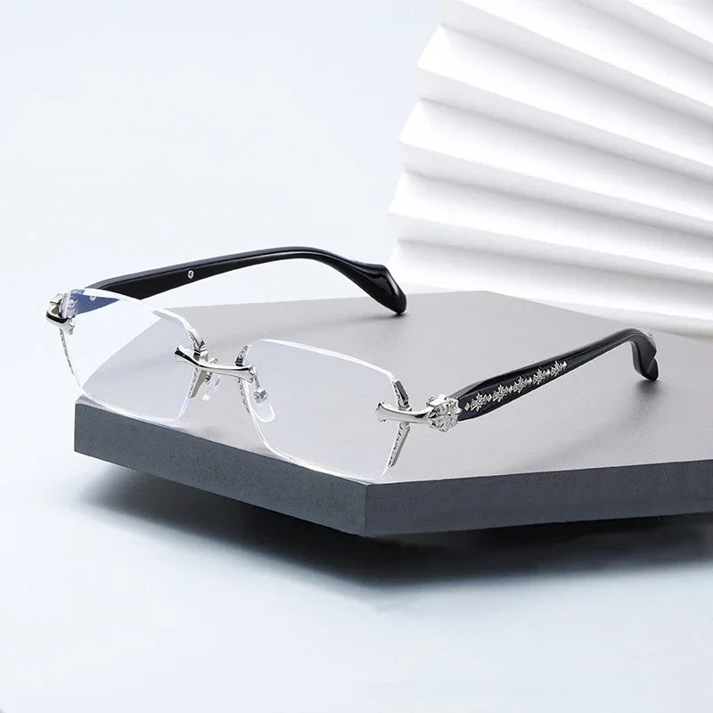 Thermabuild | Unisex Rimless Square Reading Glasses - Blue Light Blocking Lightweight Metal Frame Eyeglasses for Men and Women - Presbyopia Corrective Lenses