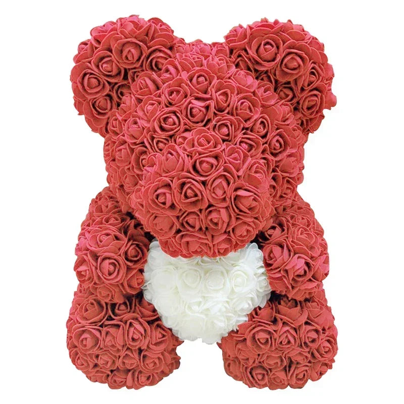 Thermabuild | Rose Bear Artificial Flower Teddy Bear - Handmade PE Foam Everlasting Roses Gift for Women - Romantic Anniversary and Valentines Decor - 40cm Red