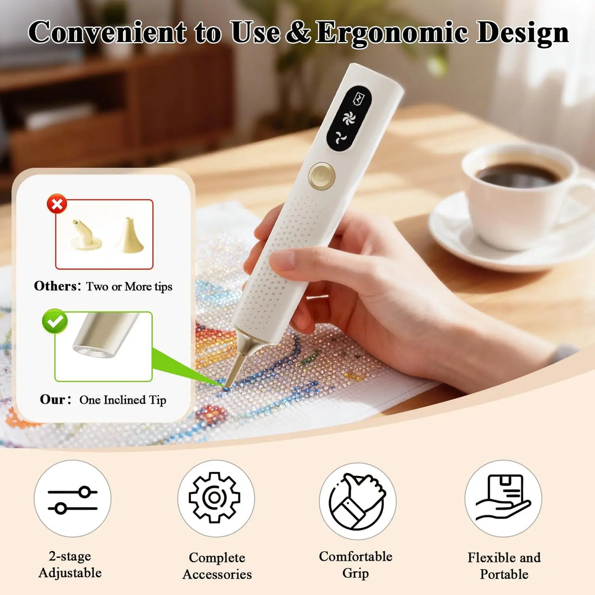 Thermabuild | Electric Diamond Painting Pen with Adjustable Suction - Cordless Rechargeable Rhinestone Applicator Tool - No Wax Needed Diamond Art Kit for Adults