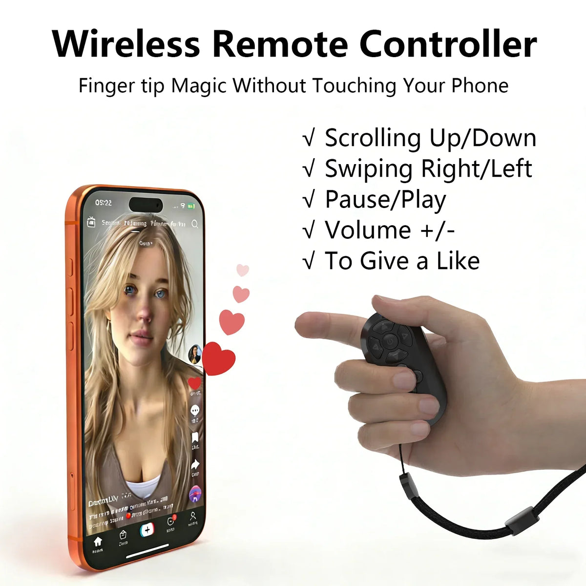 Thermabuild | Bluetooth Wireless Remote Control for TikTok and Short Videos - Rechargeable Page Turner and Selfie Camera Shutter for iPhone and Android