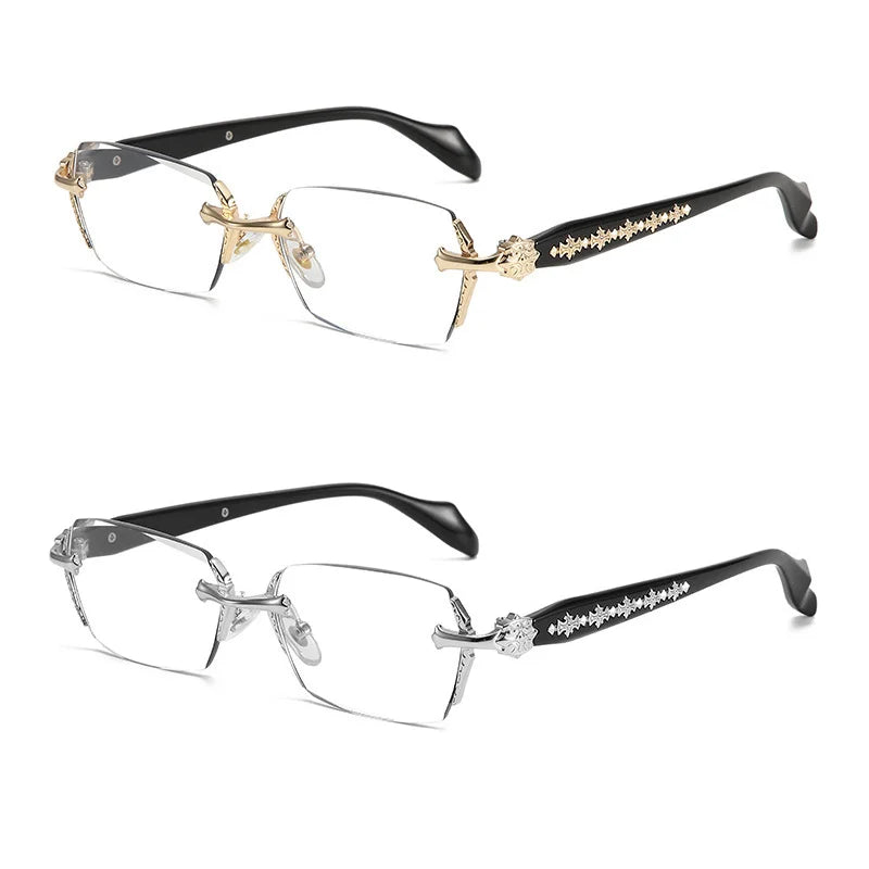 Thermabuild | Unisex Rimless Square Reading Glasses - Blue Light Blocking Lightweight Metal Frame Eyeglasses for Men and Women - Presbyopia Corrective Lenses