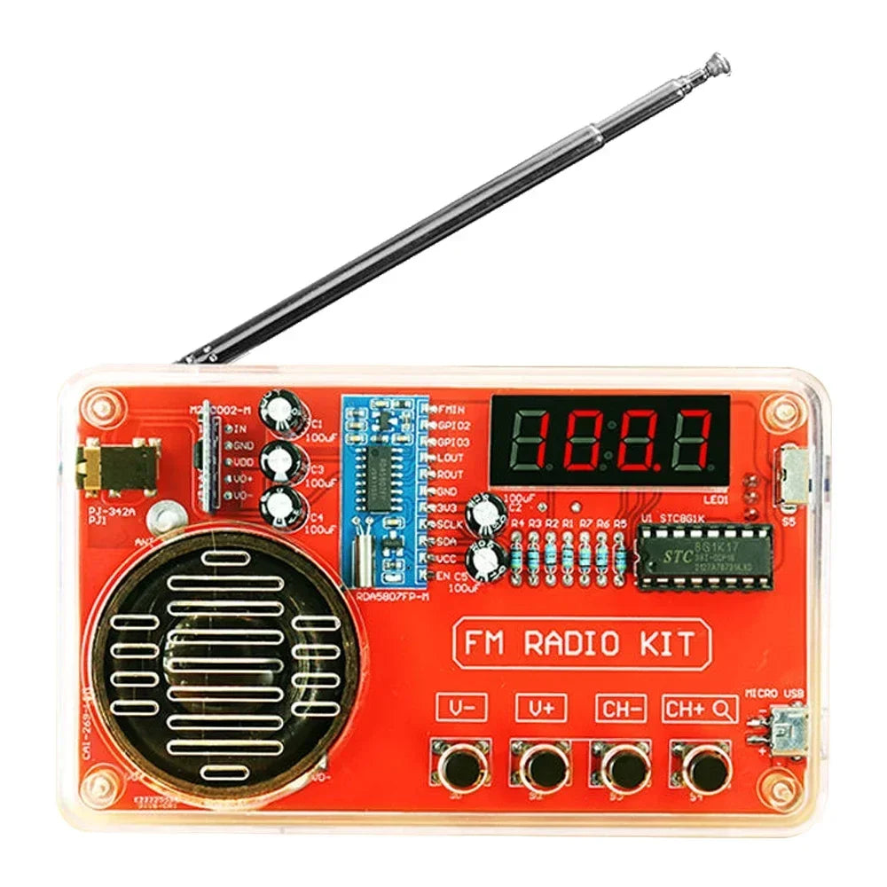 Thermabuild | DIY FM Radio Electronic Soldering Kit with LED Digital Display - Adjustable 50-108MHz RDA5807 IC Receiver and 3W Speaker for STEM Education