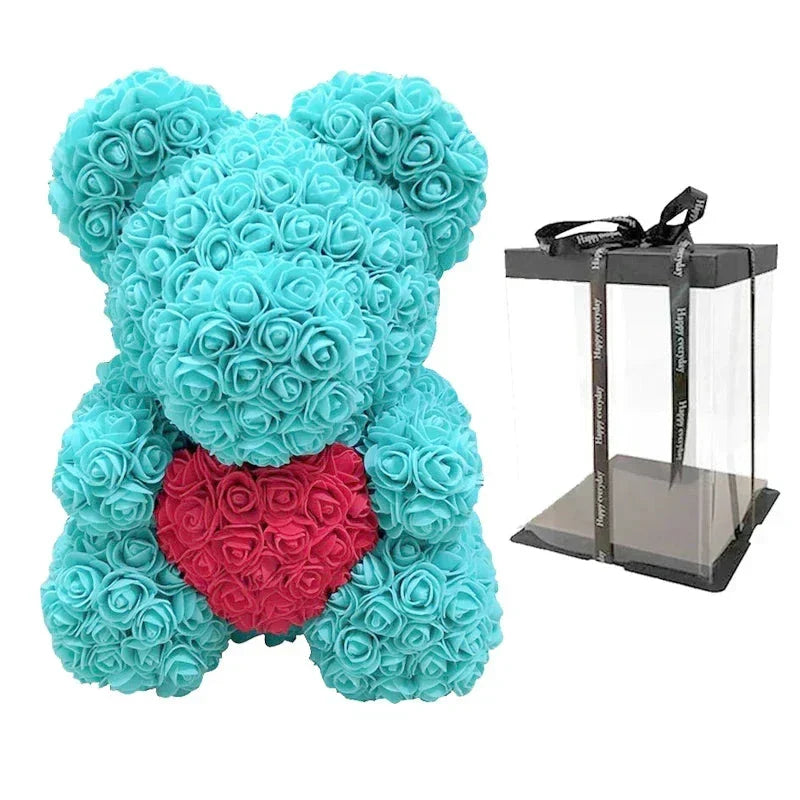 Thermabuild | Rose Bear Artificial Flower Teddy Bear - Handmade PE Foam Everlasting Roses Gift for Women - Romantic Anniversary and Valentines Decor - 40cm Red