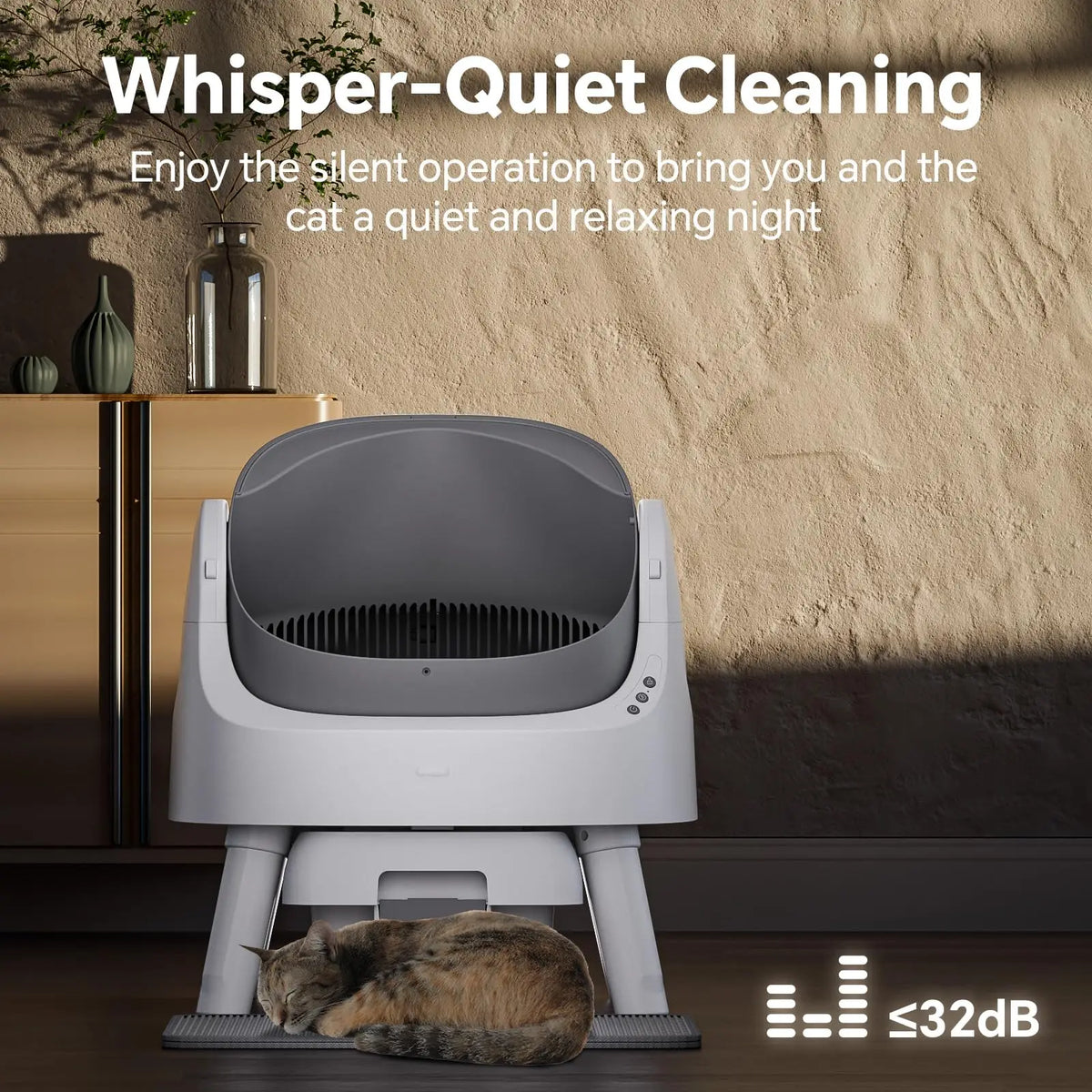 Thermabuild | Smart Automatic Self-Cleaning Cat Litter Box with 10L Waste Tray - Quiet Plastic Pet Toilet with Safety Sensors for Cats of All Sizes - Gray