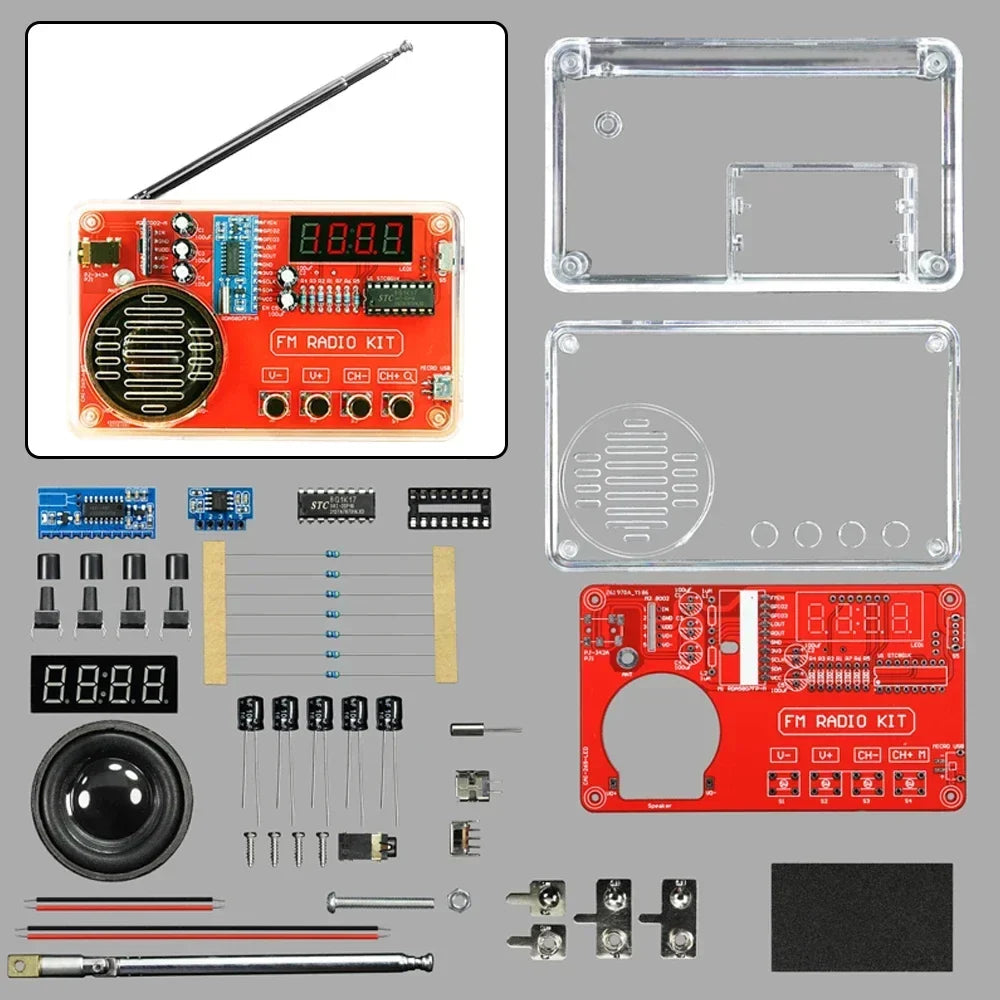 Thermabuild | DIY FM Radio Electronic Soldering Kit with LED Digital Display - Adjustable 50-108MHz RDA5807 IC Receiver and 3W Speaker for STEM Education