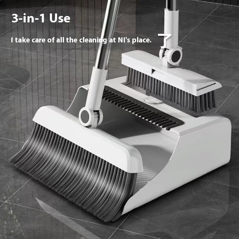 Thermabuild | Three-in-One Home Cleaning Set with Soft Bristle Nylon Broom, Plastic Dustpan, and Floor Brush - Thickened Handheld Sweeping Tools - Unisex