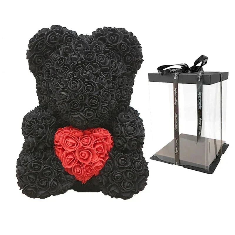 Thermabuild | Rose Bear Artificial Flower Teddy Bear - Handmade PE Foam Everlasting Roses Gift for Women - Romantic Anniversary and Valentines Decor - 40cm Red
