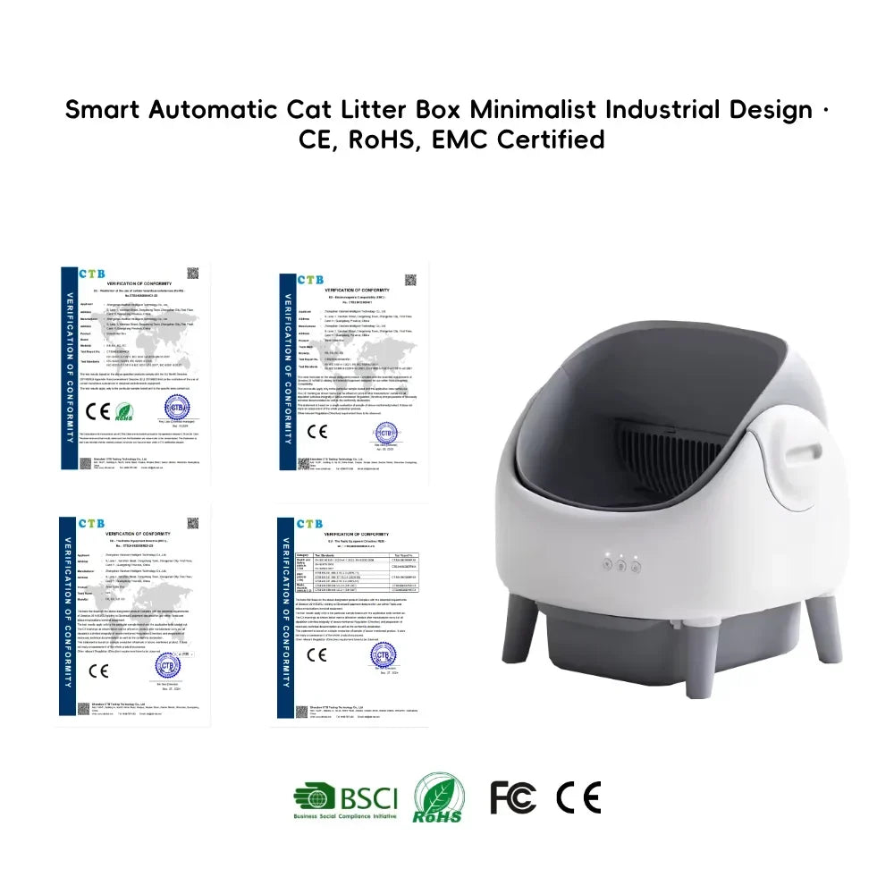 Thermabuild | Automatic Self-Cleaning Cat Litter Box with Smart App Control - Large 76L Capacity Plastic Pet Toilet with Dual Safety Sensors for Cats - Grey-White