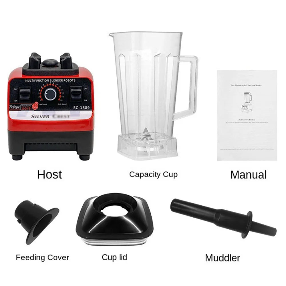 Thermabuild | Heavy Duty High Power Electric Blender and Juicer - 4500W Professional Food Mixer with 2L Plastic Container - 15 Speed Settings for Home and Commercial Use