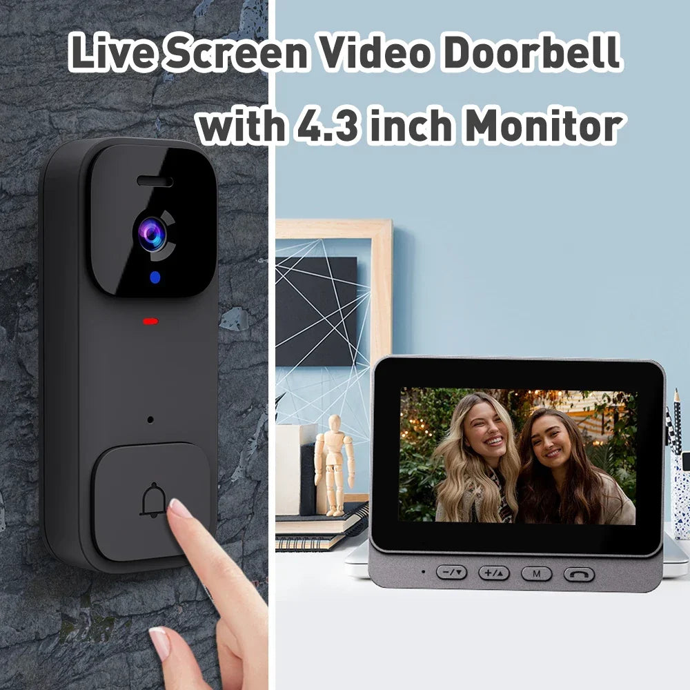 Thermabuild | Smart Video Doorbell with Touch Display and APP Control - Wireless Home Security Camera with Magic Voice Changer and USB Power - ABS Material