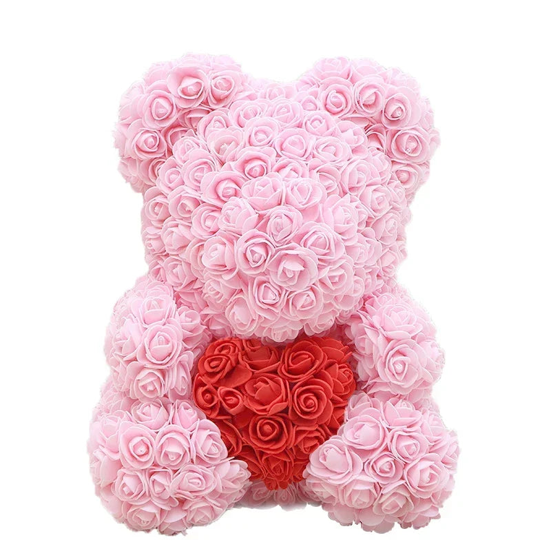 Thermabuild | Rose Bear Artificial Flower Teddy Bear - Handmade PE Foam Everlasting Roses Gift for Women - Romantic Anniversary and Valentines Decor - 40cm Red